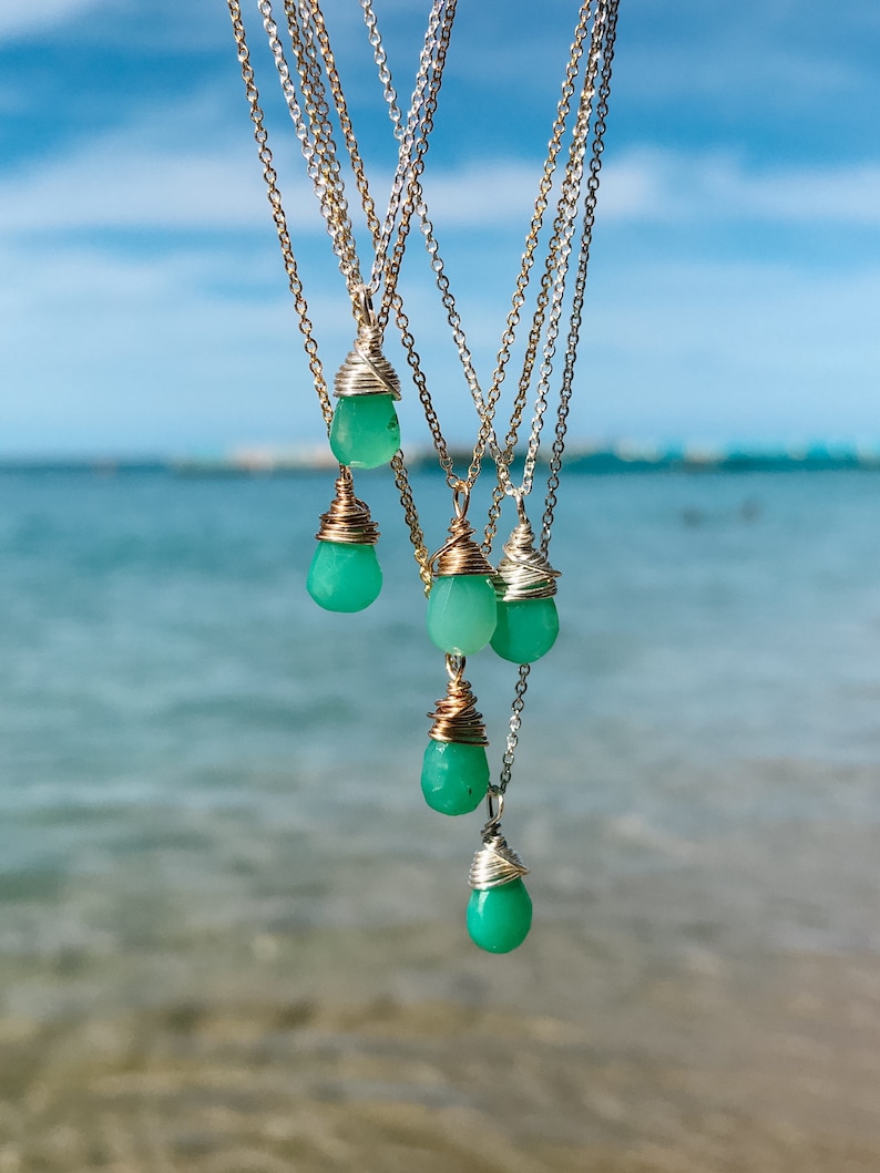 dainty apple green chrysoprase necklaces in sterling silver or 14k gold fill image 1