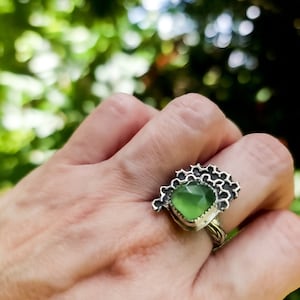 Organic Shape Serpentine Ring. Sterling silver Ring. One of a kinf Statement ring. Beach inspired ring. Gift for her.
