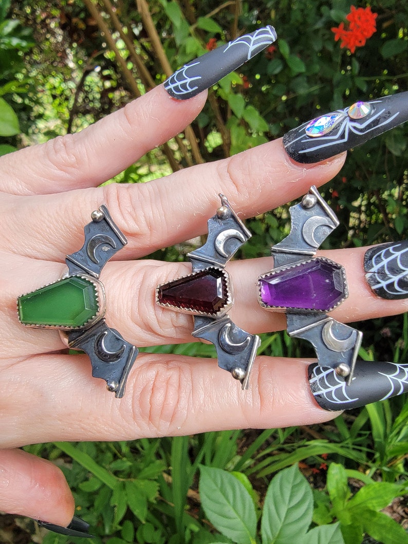 Bat Wings Ring. Coffin Personalize Ring. Gothic Sterling Silver Ring