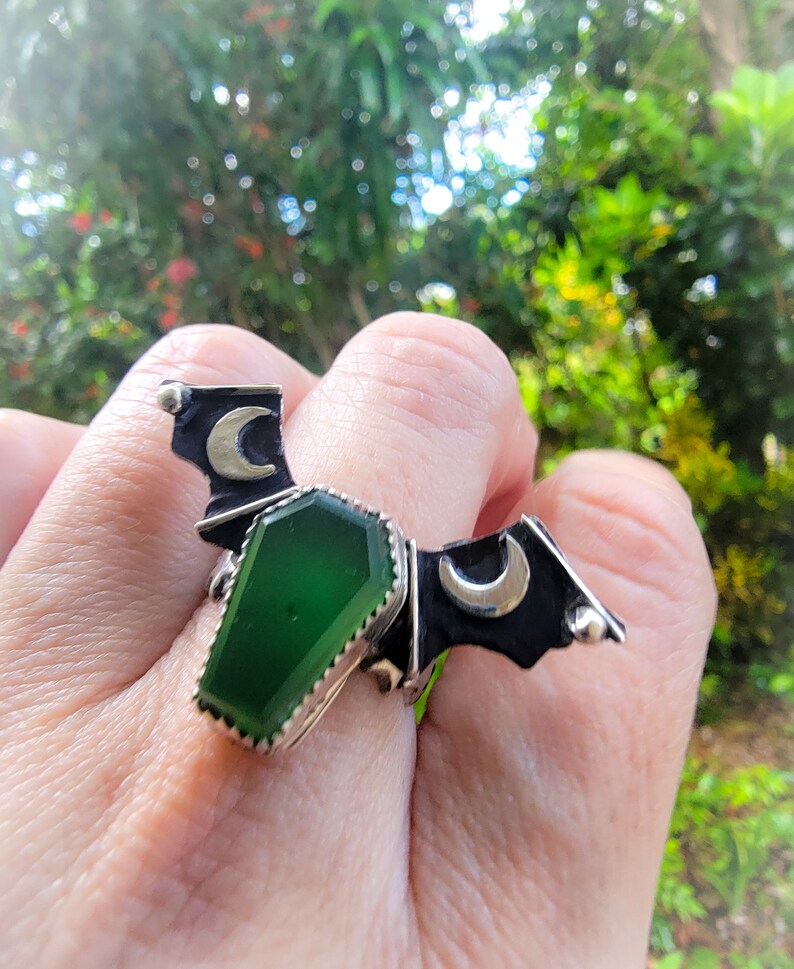 Bat Wings Ring. Coffin Personalize Ring. Gothic Sterling Silver Ring