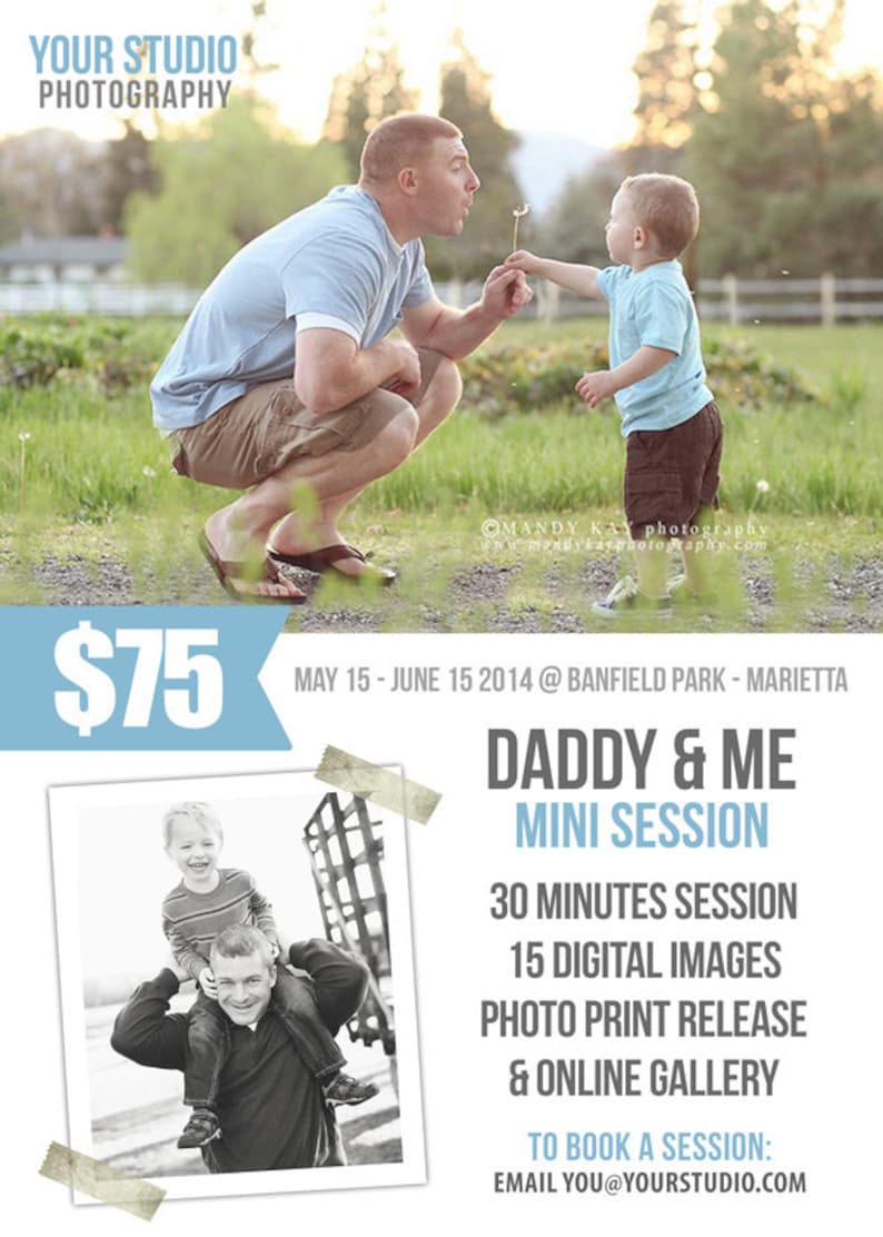 Photography Marketing INSTANT DOWNLOAD Father/'s Day Mini Session 5x7 PSD Newsletter Template Daddy and Me Photography Marketing Board