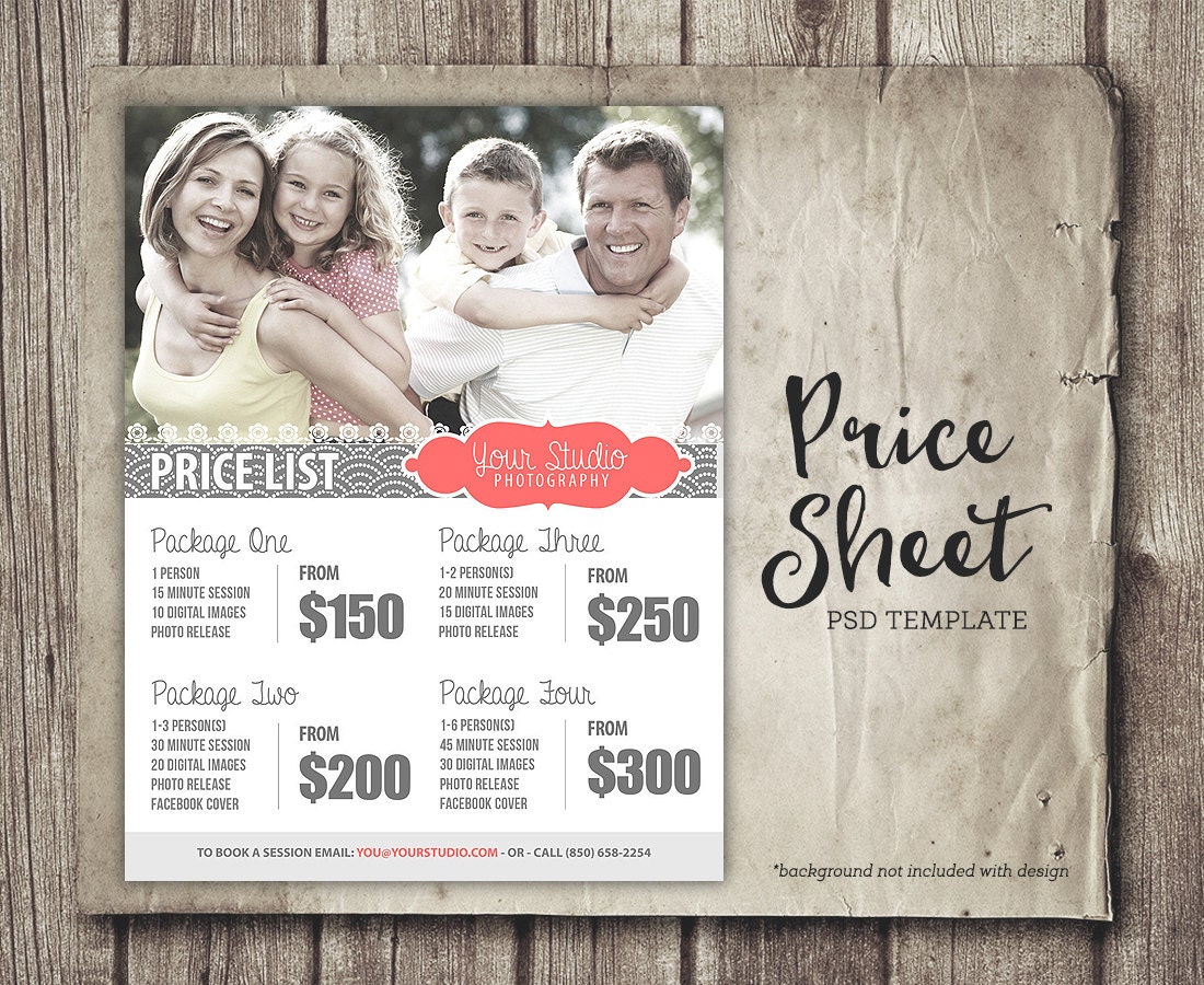 Price list. Price list Design. Photography Price list. Price list with photo.