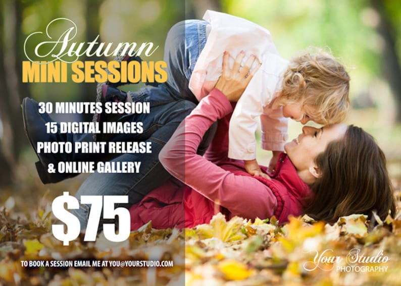 Fall Photography Marketing Board Autumn Mini Session Photography Marketing INSTANT DOWNLOAD 5x7 Mini Sessions PSD Newsletter Template