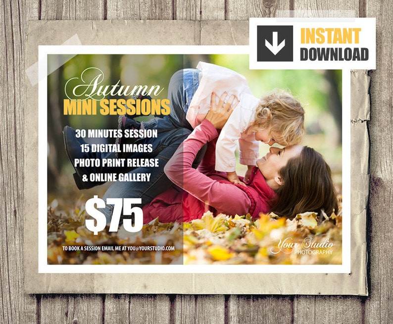 Fall Photography Marketing Board Autumn Mini Session Photography Marketing INSTANT DOWNLOAD 5x7 Mini Sessions PSD Newsletter Template