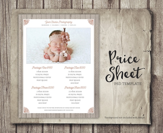 price sheet template price list marketing photoshop etsy