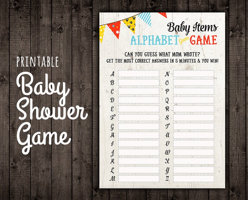 Baby Shower Game Digital Baby Shower Alphabet Game Co Ed Etsy