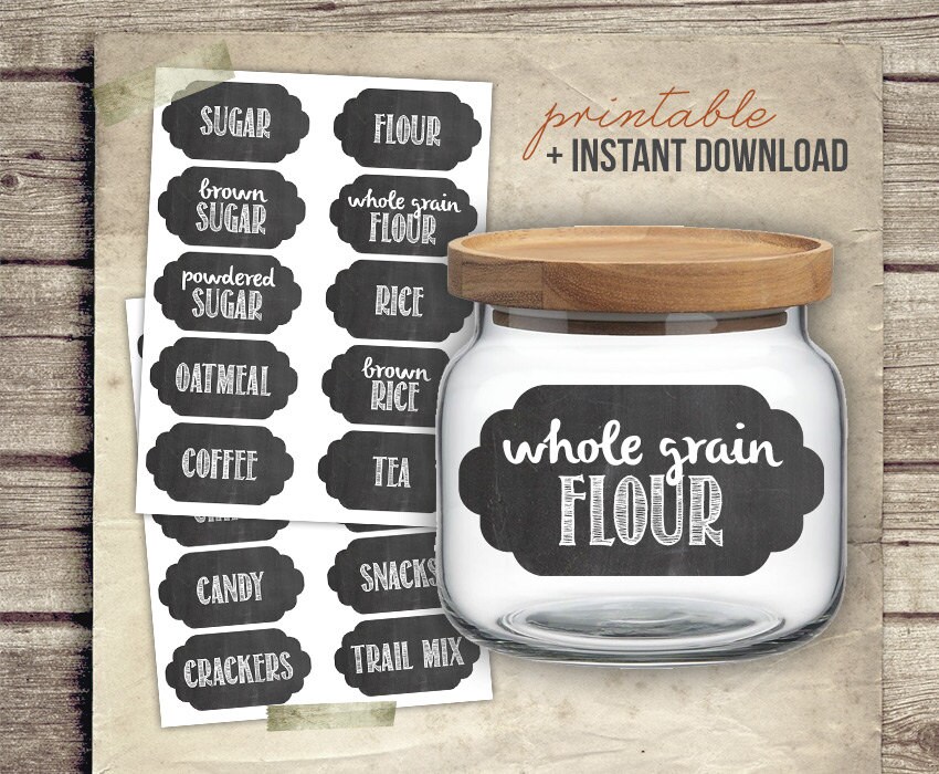 Printable Chalkboard Kitchen Labels Set 20 Digital Pantry Food For Diy Container Instant Pdf