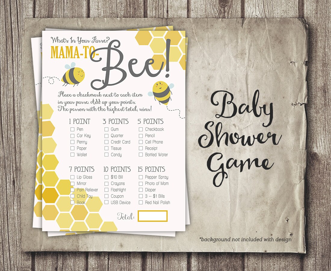Bee Baby Shower Game What S In Your Purse Mom To Bee Etsy Bee Baby Shower Game What S In Your Purse Mom To Bee Etsy