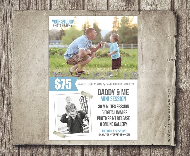 Photography Marketing INSTANT DOWNLOAD Father/'s Day Mini Session 5x7 PSD Newsletter Template Daddy and Me Photography Marketing Board