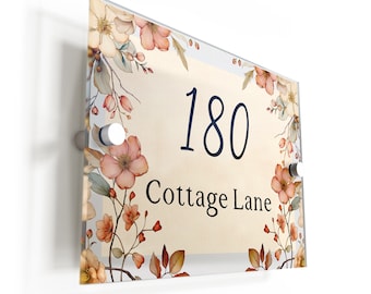 Floral Classic Acrylic House Sign / Plaque Door Number 1 - 999 - View #4