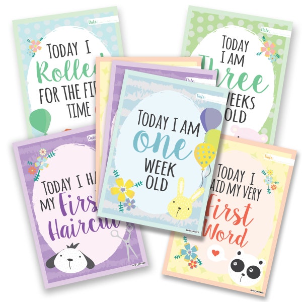 Pack of 26 Baby Milestone Cards ~ Unisex Boy Girl Memorable 1st Year Moments