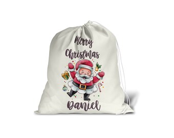 Merry Christmas Santa Sack With Personalised Name For Christmas Presents - Large White Gift Bag Stocking