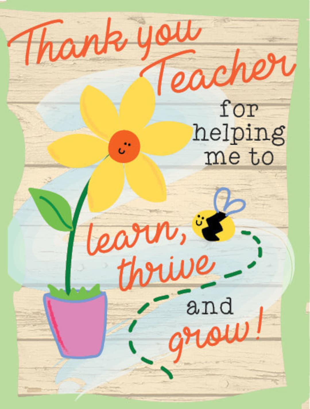 Thank You Teacher for Helping Me to Learn, Thrive and Grow Metal Wall