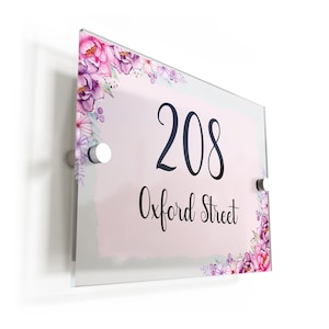 Pink Floral Watercolour Border Acrylic House Sign - Personalised