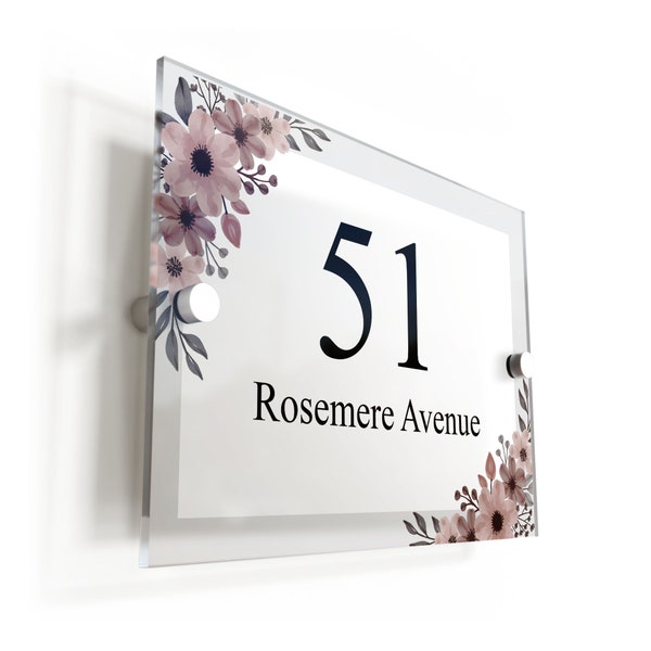 Floral Traditional White Acrylic House Sign / Plaque Door Number 1 - 999 Personalised Street Name Plate