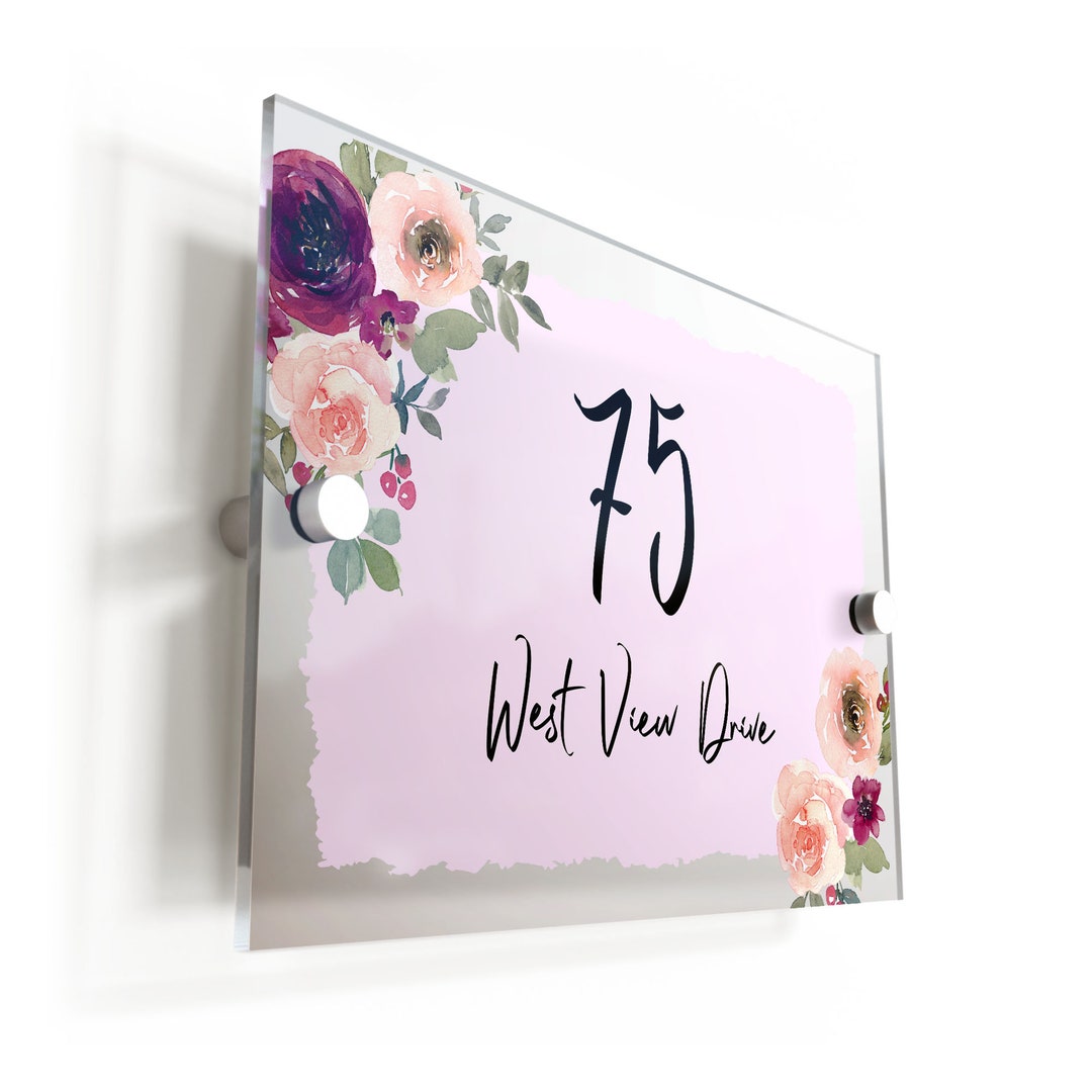 Floral Classic Acrylic House Sign / Plaque Door Number 1 - 999 - View #3