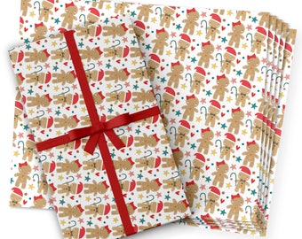 Jolly Gingerbread Pattern - Seasonal Wrapping Paper, Gift Wrap (pack Of 5 Sheets)