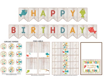 Fish Themed Party Decor with Wood Background-Fishing Birthday Decor-o"FISH"ally One Birthday Decor-Digital File