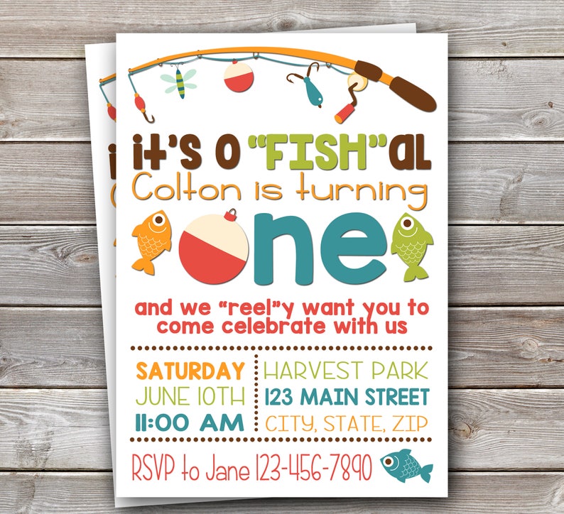 Fish Themed Invite Fishing Birthday Etsy