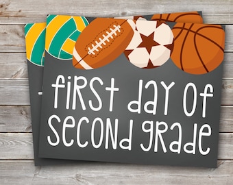 First Day of Second Grade Printable Sign-8x10-Sports Design-DIGITAL FILE-You Print