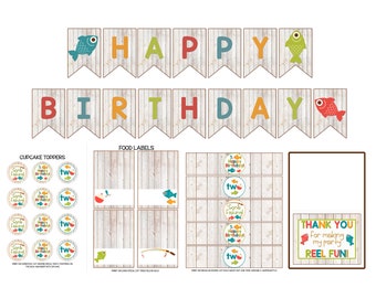 Fish Themed Party Decor with Wood Background-Fishing Birthday Decor-o"FISH"ally Two Birthday Decor-Digital File
