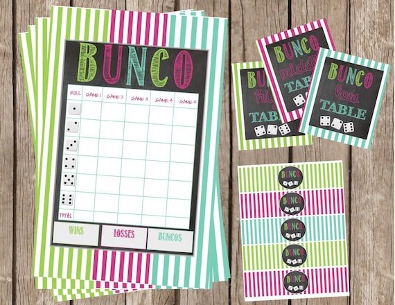 Printable Bunco Score Sheet- Printable Bunco Table Labels-Bunco Water Bottle Labels-Printable Chalkboard Bunco Set