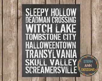 Printable Halloween Sign-8x10-Instant Download-Real Spooky Locations Subway Art