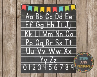 Alphabet and Numbers Poster- Printable 8X10, 11X14, 16X20 Sizes