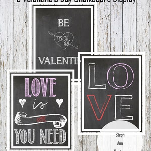 3 Valentine&#39;s Day Chalk Art-Printable Chalk Display-Chalkboard Download