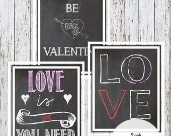 3 Valentine's Day Chalk Art-Printable Chalk Display-Chalkboard Download