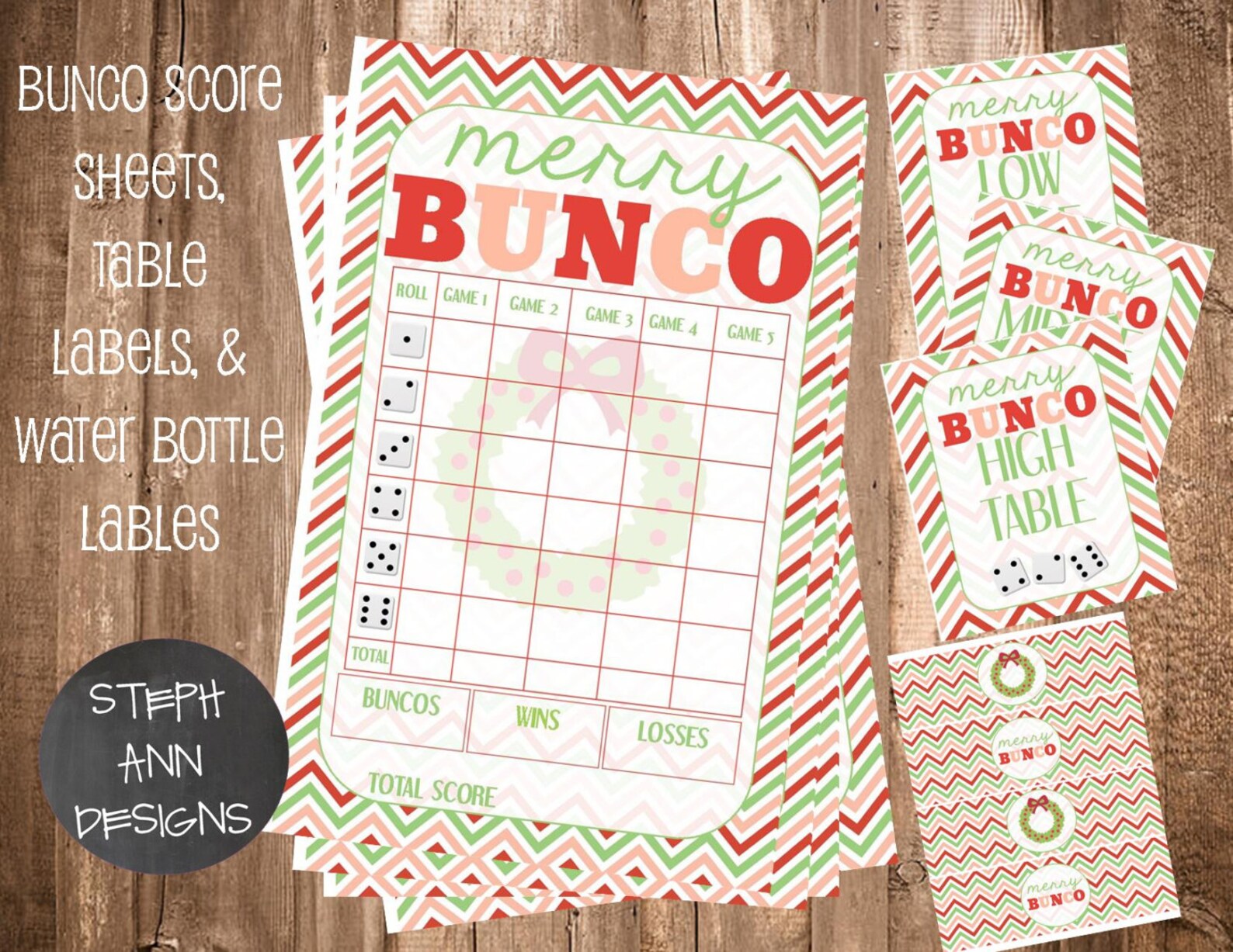 Printable Christmas Bunco Score Sheet Bunco Water Bottle Labels