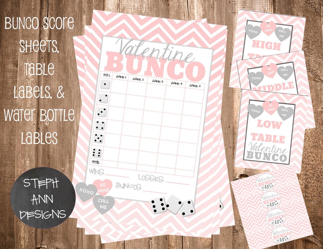 Printable Valentine's Day Bunco Score Sheet- Printable Valentine's Day ...