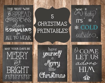 5 Chalkboard Christmas Printables- 8x10 Printables
