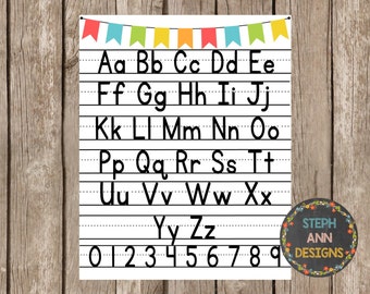 Alphabet and Numbers Poster- Printable 16x20 and 8x10 size