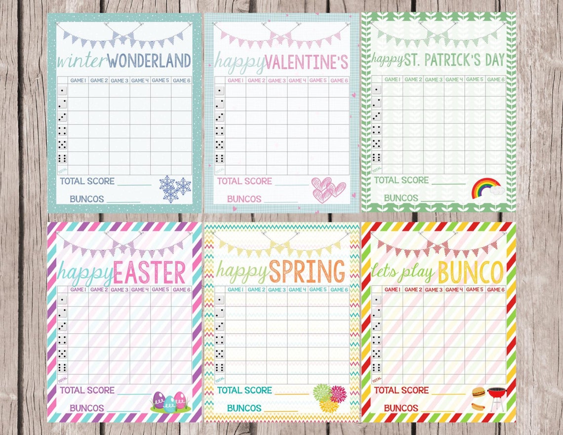 Printable Bunco Score Sheet Set-Digital Files Score Sheet