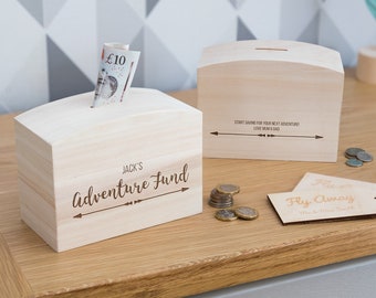 Adventure Fund Money Box With Message - Personalised Money Box - Holiday Fund - Gift For Couple Family - Money Bank - Piggy Bank - LC467