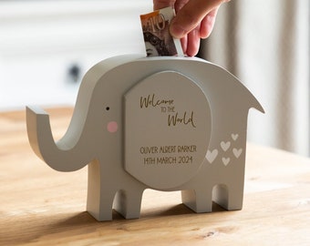 Elephant Money Box - Personalised Money Box - Welcome To The World - Childrens Money Box - New Baby Gift - Money Bank - Money Box - LC954