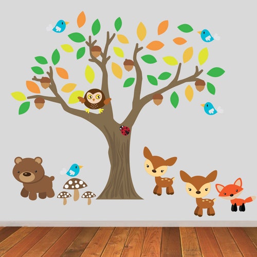 Woodland Animals and Tree Wall Stickers Animal Wall Decals Etsy