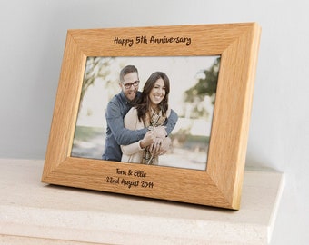 5th Anniversary Picture Frame - Personalised 5th Anniversary Gift Wood - 5th Anniversary Gifts - Oak Picture Frame - Photo Frame - LC578