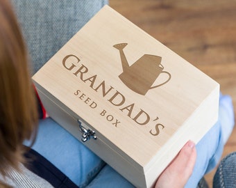 Personalised Seed Box - Keepsake Wooden Memory Box Gardening Gift - Gifts For Gardeners - Grandad Granny Grandparents LC052