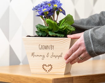 Wooden Planter - Grown By - Personalised Planter Pot - Plant Pot Wood - Gift For Mum - Gardening Gifts - Garden Gifts - LC680