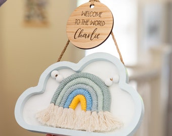 Cloud Sign - Hanging Cloud For Nursery - Welcome to the World New Baby Sign - Personalised Nursery Sign - New Baby Gift - LC978-cloud