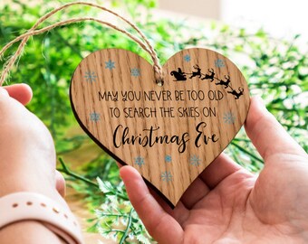Search The Skies On Christmas Eve Bauble Sign - Wooden Heart Bauble - Christmas Bauble - Xmas Decoration - Christmas Bauble Gift - UV519