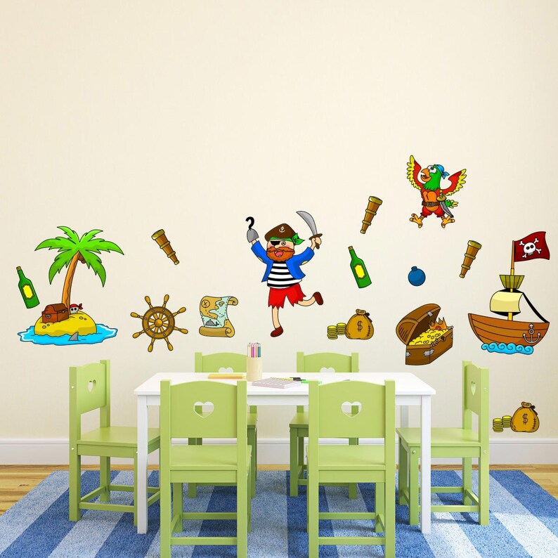 Pirate Wall Stickers Pirate Ship Wall Decals Parrot Wall Etsy