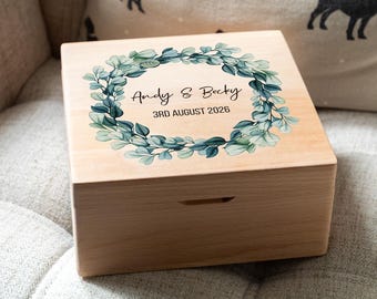 Wedding Keepsake Box - Personalised Eucalyptus Wedding Memory Box - Wedding Gift For Couples - Square Keepsake Box - UV842