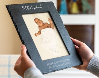 New Baby Photo Frame - So Little & So Loved - New Baby Gifts For Couple - Personalised New Baby Picture Frame - Slate Frame - LC932