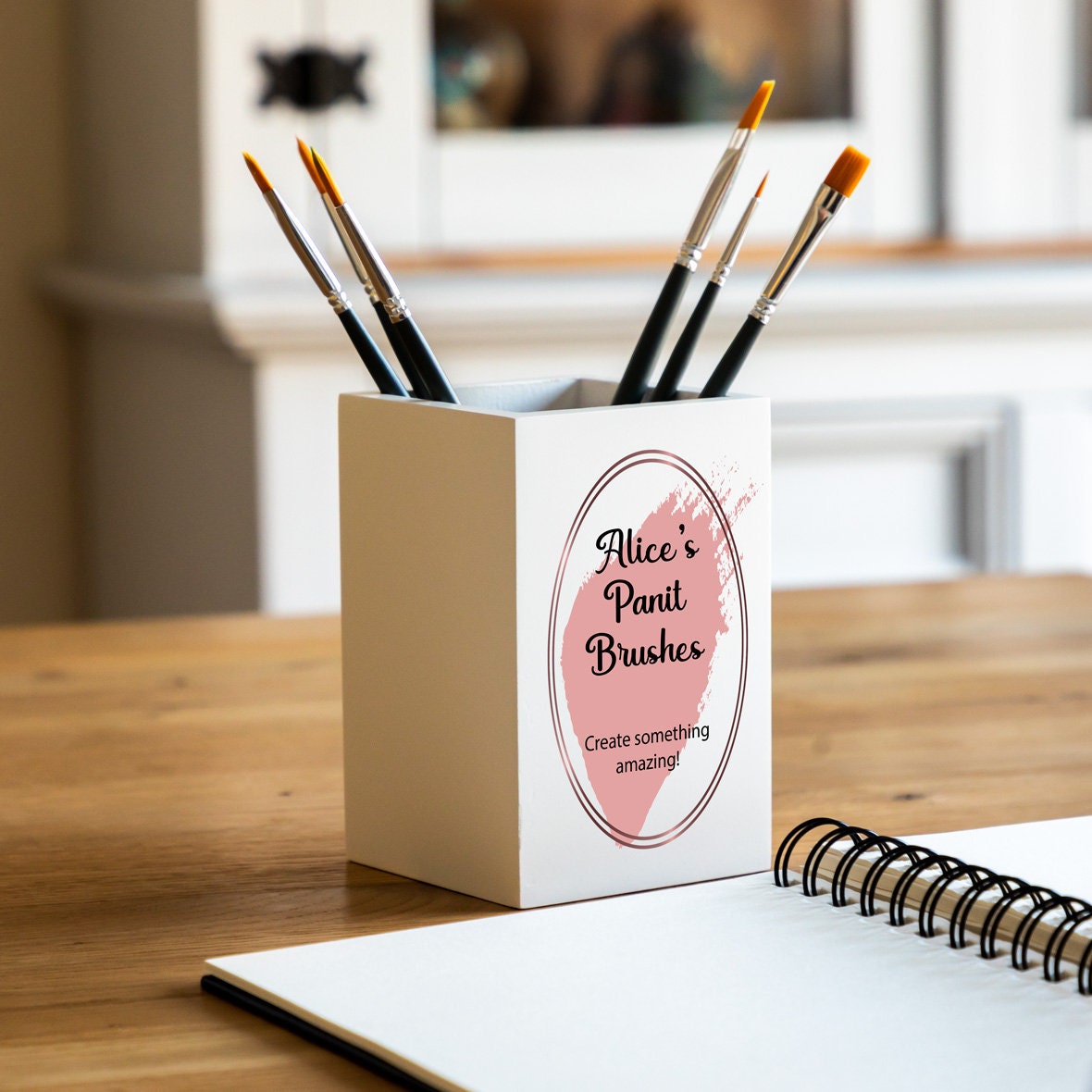 Pot à Crayon Bureau Acrylique Transparent - Cadeau Personnalisé Fête Des Mères Noël Maman, Rangement Stylo Maquillage