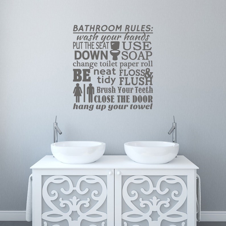 Bathroom Wall Decal Bathroom Rules Word Cloud Bathroom Etsy