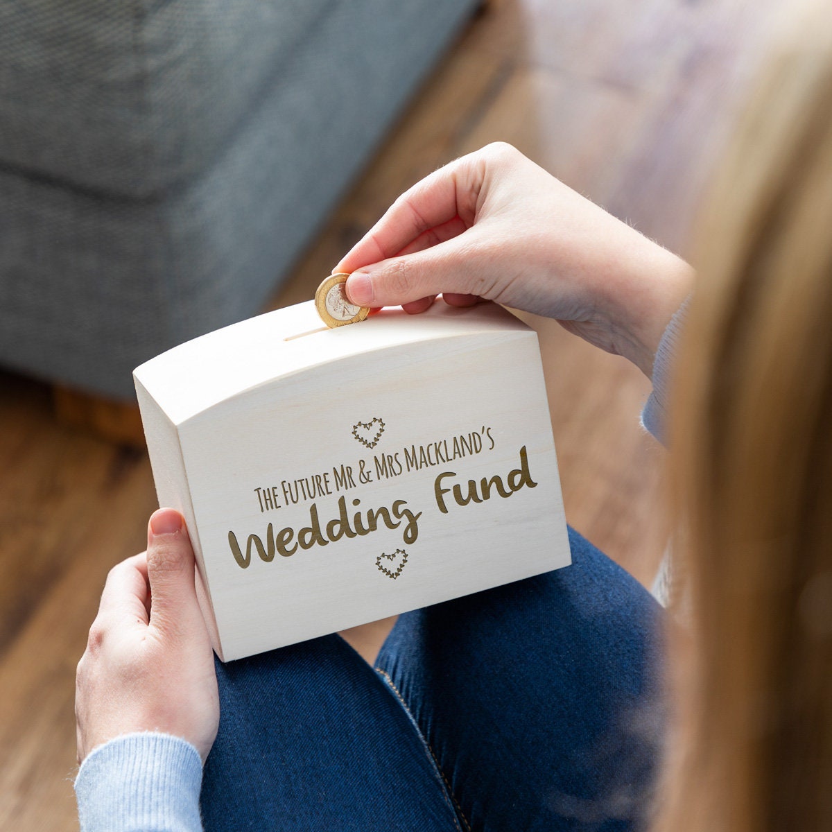 Engagement Present Wedding Decor Personalised Honeymoon Fund Money Box 