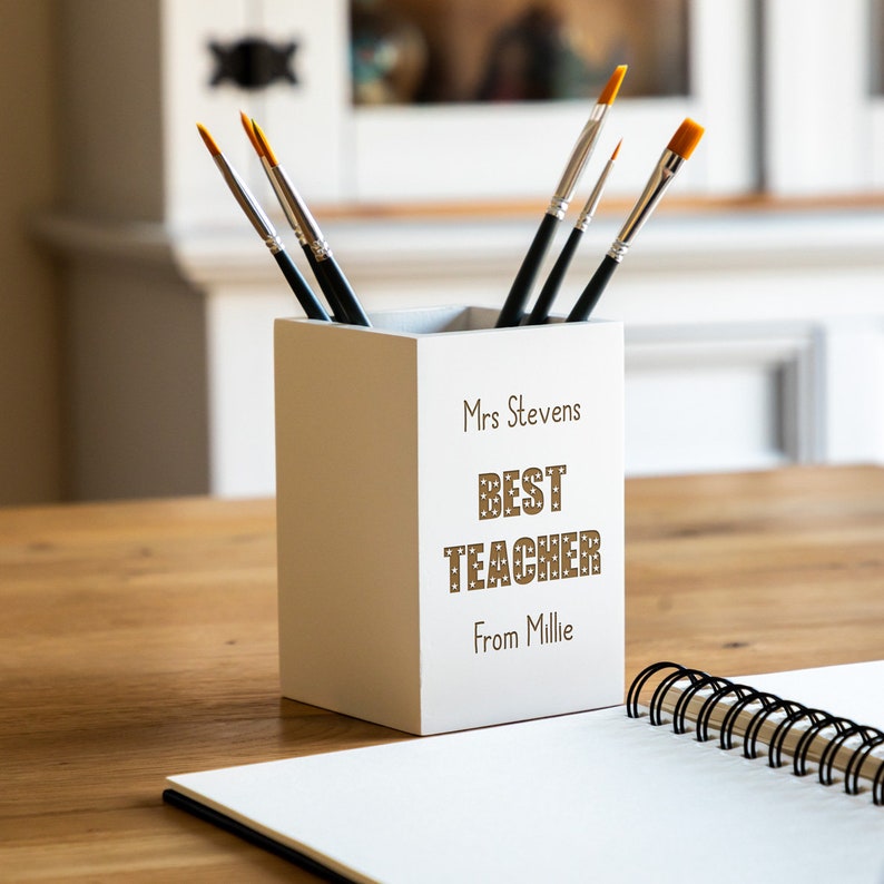 Pen Holder Best Teacher Gift Personalised Wooden Pen Pot Teacher Gifts Desk Tidy Pencil Holder Gift For Teacher LC140 image 1